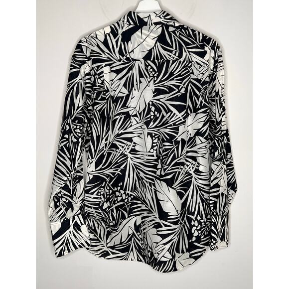 Frame The Oversized Silk-Blend Palm Button Shirt Noir Multi Women's Size Medium - Picture 9 of 10